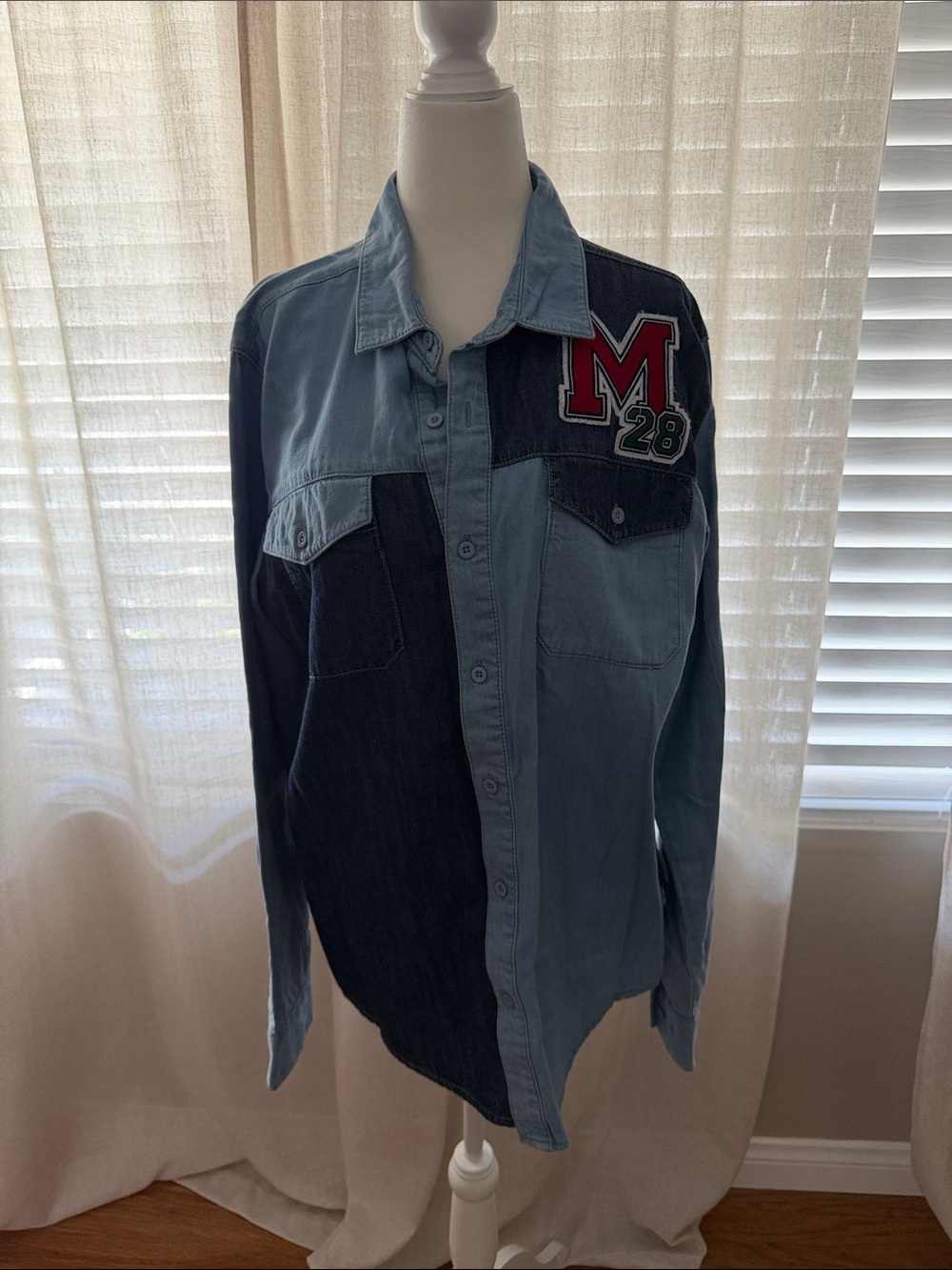 DISNEY Colorblock Denim Shirt with 'M28' Patch